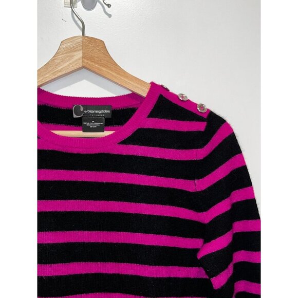 C by Bloomingdale's Cashmere Striped 3/4 Sleeve Pullover Women's Sweater Medum - Picture 2 of 9